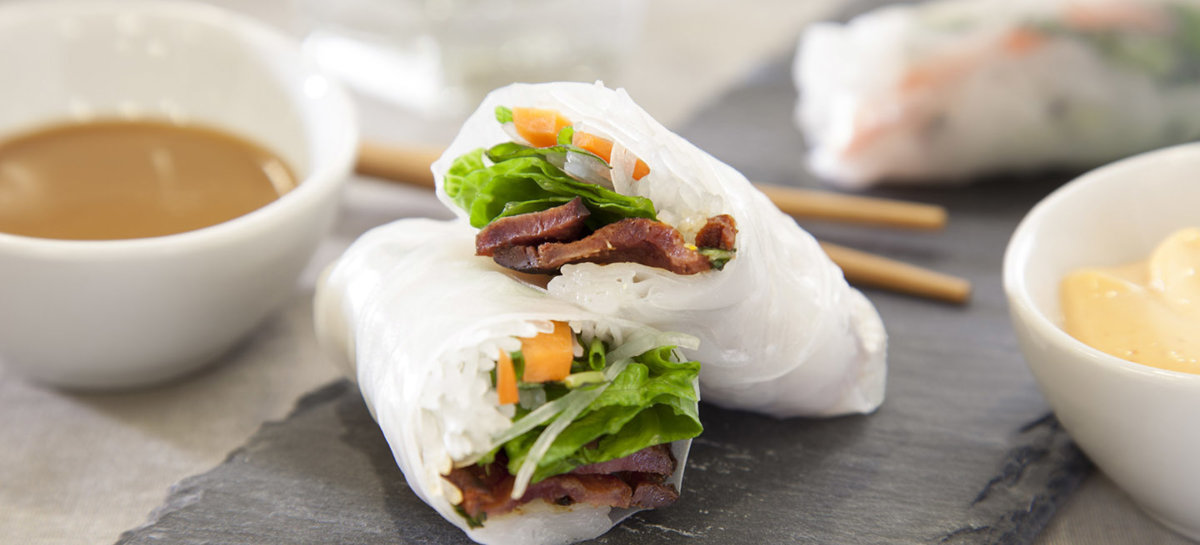 Duck Bacon Spring Rolls with Dipping Sauce | Maple Leaf Farms